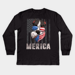 Merica pitbull 4th of July ,Funny 4th of July Lover Kids Long Sleeve T-Shirt